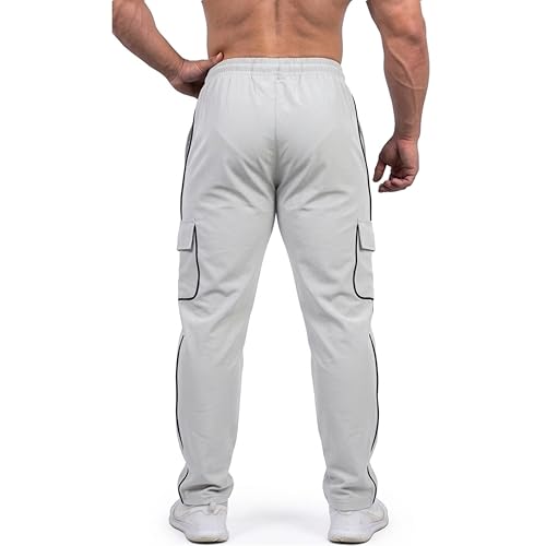 Image of Men's Cargo Track Pants with Side Piping, Drawstring Waist, Gym and Casual Wear