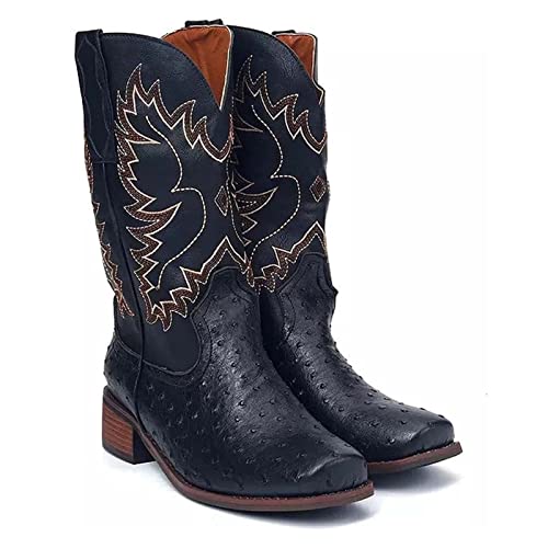 レディース刺繍ウエスタンカウガールカウボーイブーツスクエアトゥ
