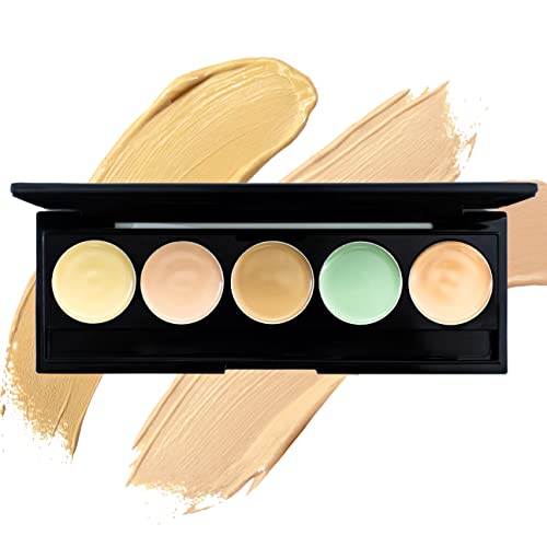 FALOCUTUS 5 Colors Correcting Concealer Palette with Makeup Brush,5 In 1 Concealer Makeup Palette,Full Coverage and Long Lasting Neutralizing Cream Color Corrector,Face Camouflage Contour Palette,Conceals Blemishes,Redness and Dark Circles.#1