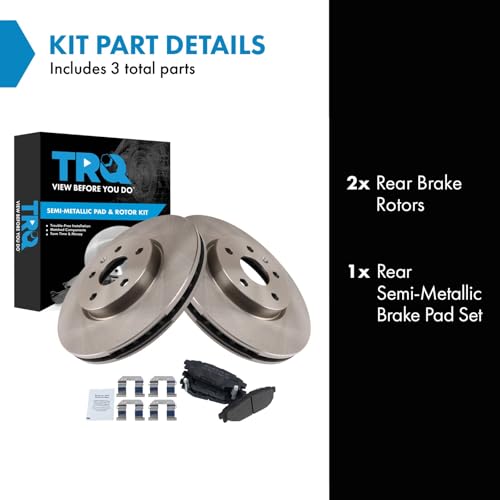 Image of TRQ Rear Brake Pad and Rotor Set Semi Metallic Vented Rotors | For 2009-2013 Subaru Forester 2008-2014 Impreza 2010-2014 Legacy Outback 2013-2015 BRZ