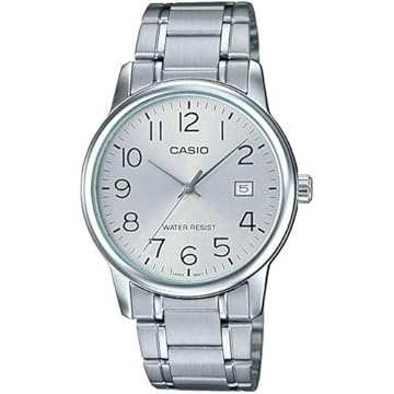 Relógio masculino Casio #MTP-V002D-7B padrão analógico de aço inoxidável data mostrador prata