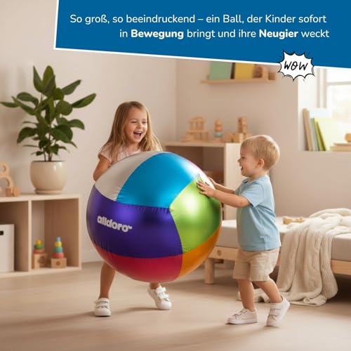 alldoro 60299 XXL Ball Metallic, aufblasbar Ø 60 cm, glänzend, robust mit PVC-Kern & Polyesterhülle, ab 3 Jahren, für Indoor & Outdoor, Bunt