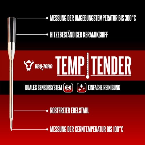 BBQ-Toro TempTender Grillthermometer kabellos mit App | Bluetooth Fleischthermometer digital IP67 bis 300°C | Bratenthermometer, Grill Meat Thermometer Wireless,... – Bild 3