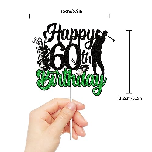 Decoración para tarta de golf feliz 60 cumpleaños, color negro y verde, 60 años, decoración para tartas de 1963, suministros de fiesta de cumpleaños con temática deportiva