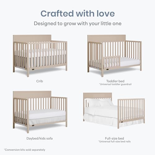 Image of Dream On Me Ivy 5-in-1 Convertible Full-Size Baby Crib in Almond Butter, GreenGuard Gold & JPMA Certified, 3 Mattress Heights, Converts to Toddler, Day & Full-Size Bed, Safe & Stylish Nursery