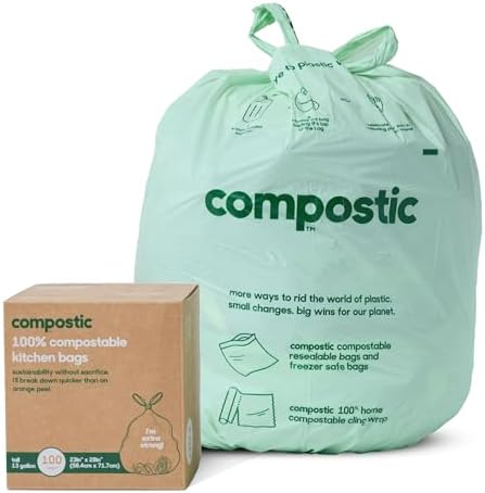 Compostic Home Compostable Trash Bags, 13 Gallon Tall Kitchen Rub...