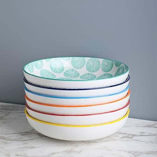 Selamica Porcelain Salad Pasta Bowls, Serving bowls - 26 Ounce, Set of 6, Assorted Colors