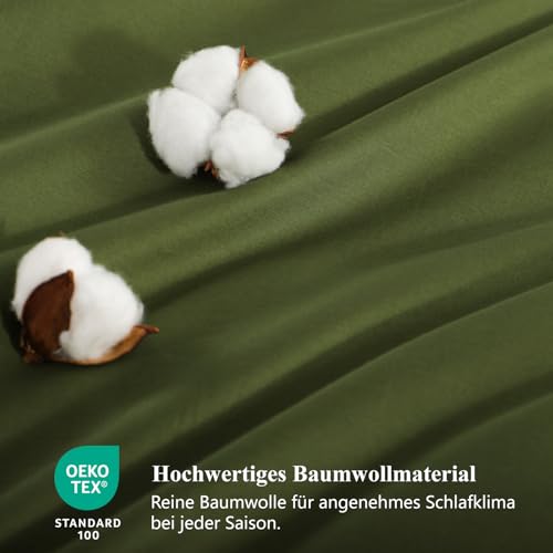 RUIKASI Bettwäsche 155x220 Baumwolle Grün - Olivegrün Bettwäsche-Sets 155x220cm 2teilig Wendebettwäsche 2tlg mit Reißverschluss… – Ansicht 6