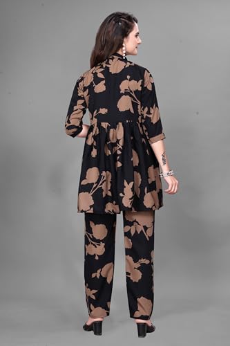 Image of Women Crepe 3 /4 Sleeves V Neck Cord Set Featuring Floral Pattern Design 2 Piece Ethnic Wear Set