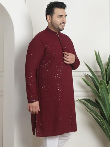 Image of SOJANYA Plus(Since 1958) Men's Cotton Relaxed Fit Straight Radiant Elegance Sequinned Kurta for Navratri, Garba & Puja