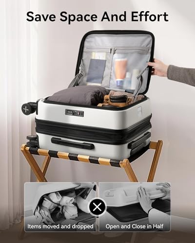 LUGGEX Carry On Luggage for Travel Front Opening, Expandable Polycarbonate Hard Shell Suitcase with Wheels for Men Women (Black Gold, 19 Inch, 27.2L-32L)2