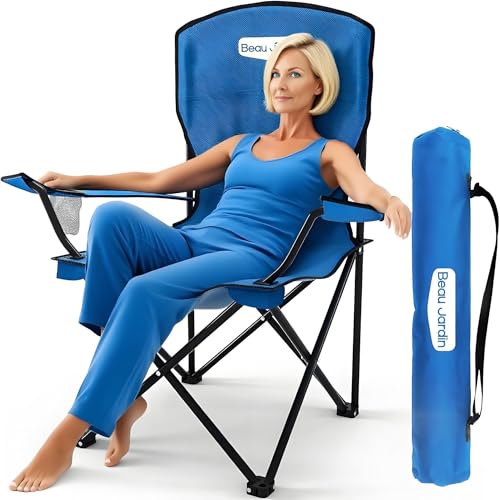 BEAU JARDIN Chaise Camping Pliante 150 KG Chaise de Plage Pliable avec Porte-gobelet et Sac Surdimensionnées Résistantes et Pliantes Pique-Nique Extérieur...