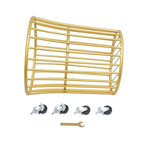 Image of Wire Metal Rolling Laundry Basket on Wheels | Mesh Wire Laundry Basket Storage Cart for Bathroom Bedroom Dirty Clothes Storage,11.8in Base Diameter, 14.2(D)x15.7in(H)