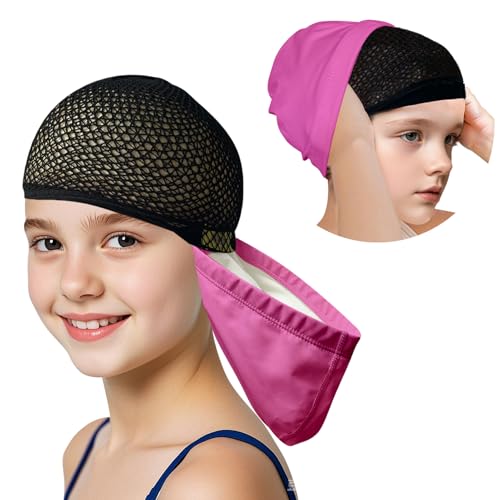 Lynllsh Kids Swim Cap for Long Hair PU Fabric Hairnet Swimming Caps for Girls 2 Size Swim Hats for Age 6-14 Toddler Children Teens, Pool Caps to Protect Hair no Pulling (Purple, 10-14 Y)