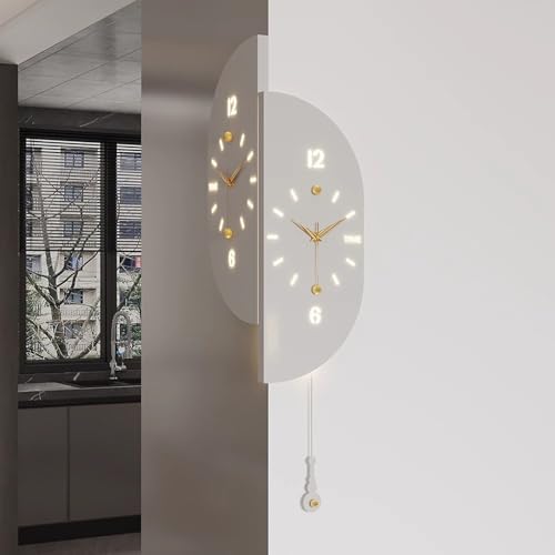 北欧の両面壁掛け時計、ヨーロッパスタイルのスイング時計、サイレントムーブメント、振り子時計付き、音声起動スイッチ、電池式、廊下、リビングルームに最適。(16*40+16*68cm)