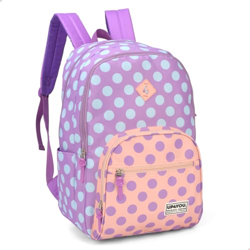Mochila de Costas UP4YOU Roxo com Bolinhas Azul - Luxcel