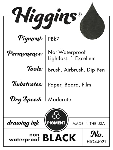 Higgins Black Pigmented Drawing Ink - for Artists and Students - 1 oz. Glass Bottle (HIG44021) - Thumbnail 3