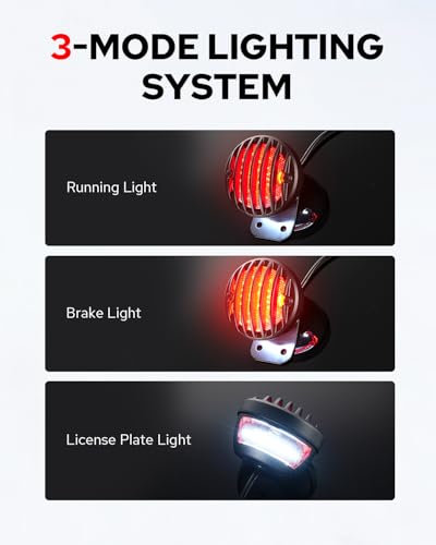 Image of Benlari Motorcycle LED Tail Light Brake Light with Bracket, Side Mount License Plate Rear Light Fit for Harley Honda Bobber Chopper Yamaha Sporster Kawasaki Suzuki (Curved, 0.75 inch)