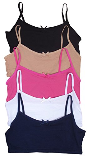 Sweet & Sassy Girls' 5 Pack Cotton and Spandex Crop Training Bra, Large