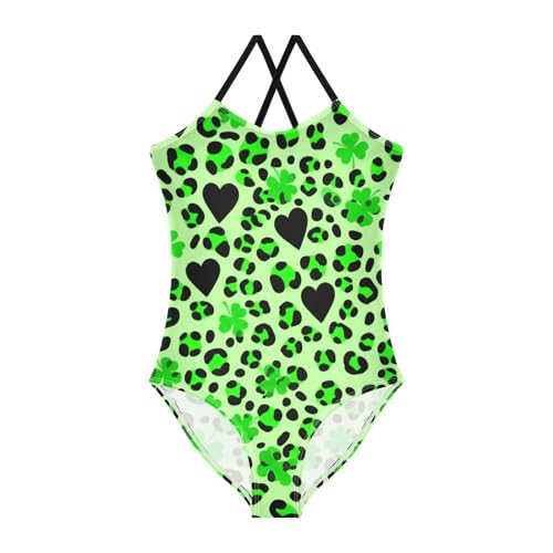 Green Leopards Clover Girls One Piece Swimsuit Beach Swimwear 20861958