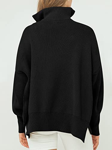 Image of ANRABESS Womens Oversized Quarter Zip Pullover Sweaters | Fall Fashion Outfits, Long Sleeve Slit Side, Baggy Loose Fit, 1 /4 Zip Lapel Collared, Ribbed Knit Soft Warm Winter Clothing