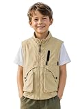 Boys Cargo Vest Sleeveless Outdoor Jacket Fish Gear Khaki 11-12 Years