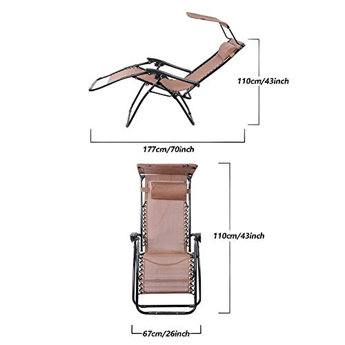 Chaise gravité zéro durable marron haut de gamme avec auvent - 3