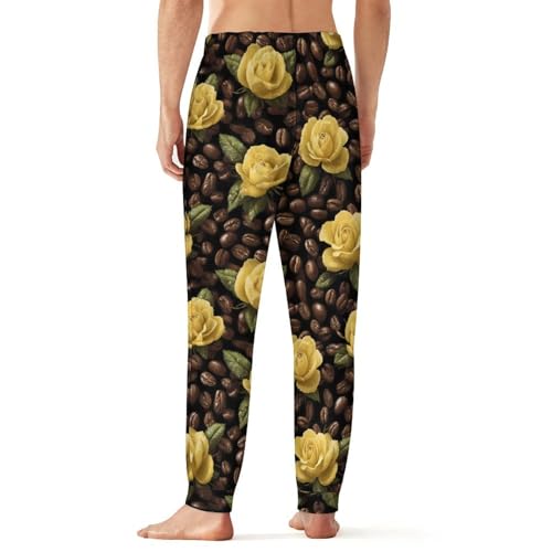 Yellow Roses Coffee Beans Men's Pajama Pants Soft Loungewear Bottoms Lightweight Sleepwear3