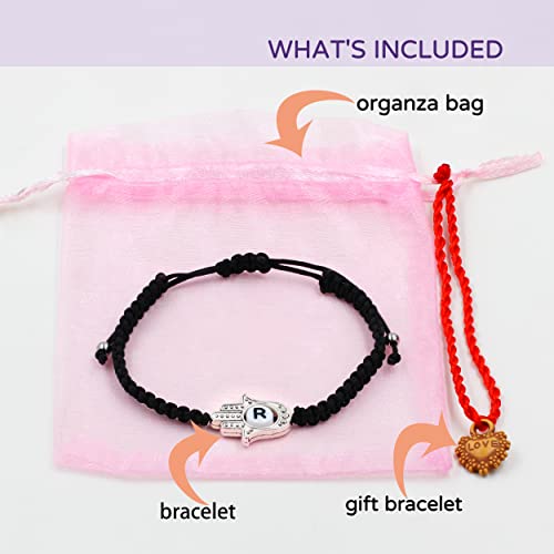 Image of Uloveido Customized A to Z 26 Letters Hand of Fatima Bracelet - Fatima Hamsa Hand Evil Eye Protection Bracelet Lucky Charm Adjustable Braided Black String