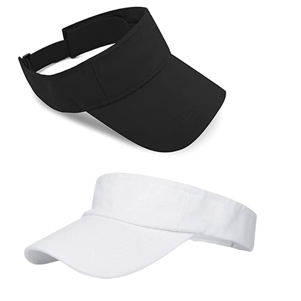 Malvina 2 Pcs Sun Protection Women & Girl's Sports Visor Hats, Adjustable Wide Brim Sun Hat (Black & White)