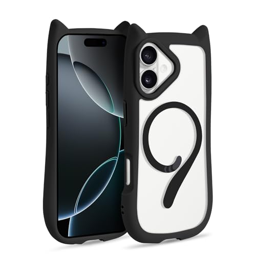 EasEasy iPhone 17 ケース 猫耳 Magsafe対応 アイフォン17 ケース ねこみみ 耐衝撃 全面保護 iPhone 17カバー かわいい 猫 マグネット搭載 傷つけ防止 TPU おしゃれ 韓国 人気 軽量(ブラック)