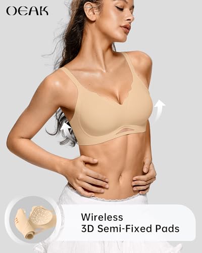 Image of OEAK Womens Wireless Jelly Bras Scalloped Push Up No Underwire Bralette Supportive Tshirt Bra Seamless Comfortable Bras