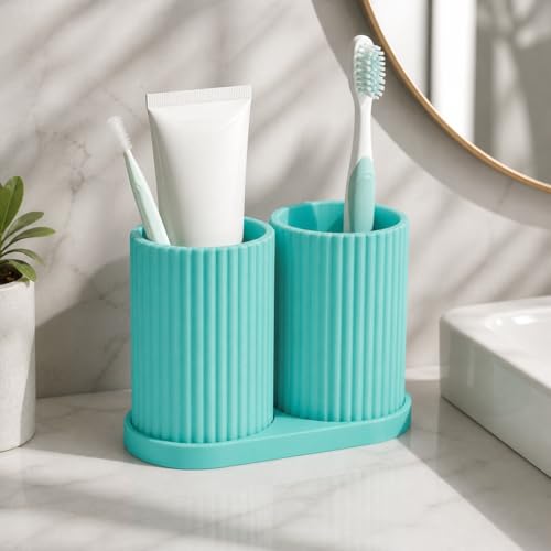 Image of Tooth Brush Holder Bathroom, Brush Holder for Bathroom Organizer, Toothbrush Holder Stand, Brush Stand, Comb Holder, Hostel Essentials for Girls College, Toothpaste Holder (Blue)