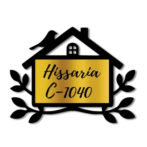 Image of Zesta Customized Name Plate for Home Entrance Outdoor | Acrylic Door Name Plate for House | Modern Personalised Name Board for Home Entrance | Waterproof House Name Plate Wall Decor(Golden, Hut)