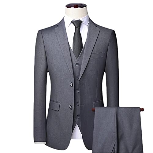 Men's 3 Piece Suit (Blazer+ Waistcoat + Trousers) Men Simple Business Job Interview Gentleman Suit Slim 3-Piece Suit