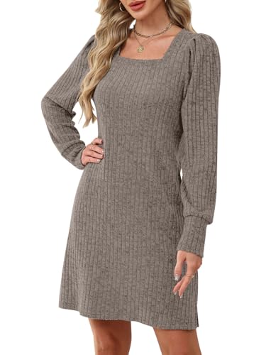 Womens Ribbed Knit Sweater Dress Long Sleeve Square Neck Fall Winter Dresses3