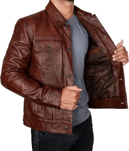 Leather Trucker Jacket Men - Real Lambskin Shirt Style Vintage Fashion Mens Leather Jacket3