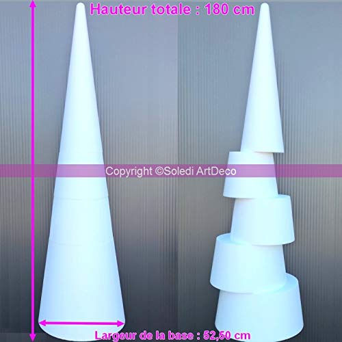 Lealoo Mega Grand Cône XXL de 180 cm de Haut, Diamètre de Base 51 cm, Présentoir ou pièce montée géante polystyrène Pro