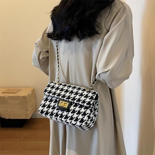 Houndstooth Chain Shoulder Cross body Bag for Women Handbag and purse Fashion Woolen Cloth Clutch4