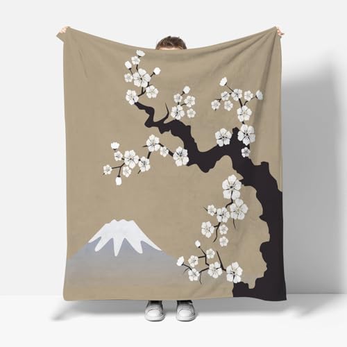 RFFLUX 3D Kirschblüten Kuscheldecke 130x150 cm Microfaser Flanell Decke Japan Stil Wohndecke Sommer Leichte Weiche Winter Warme Blanket Tagesdecke Sofadecke Couchdecke（Stil 136-11）
