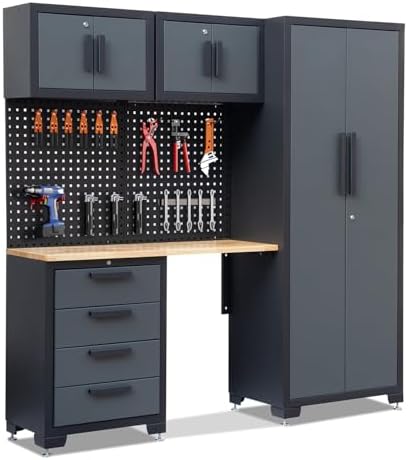Garage Storage Cabinet System 7-Pcs Workshop Set Garage Cabinets ...
