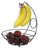 Home Basics Fruit Bowl Basket with Banana Tree Holder Hanger – Strong/Sturdy Fruit & Vegetables Holder Kitchen Storage Basket Stand, Black