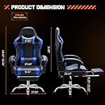 Sweetcrispy Video Game Desk Chair - Ergonomic Computer with Footrest and Comfy Lumbar Support, PU Leather Recliner with Headrest, Fixed Up Armrest, Height Adjustable with 360° Swivel, for Adults, Blue - Image 3