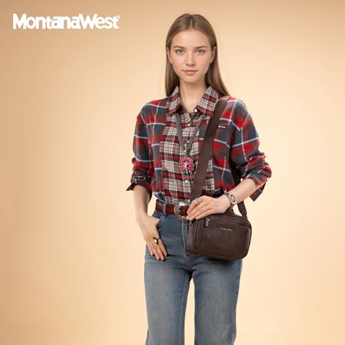 Image of Montana West Crossbody Bags for Women Cow Print Purse Triple Zip Shoulder Handbags with Wide Strap