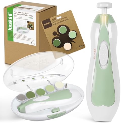 Image of haakaa Baby Nail Trimmer Electric Baby Nail Clippers Kit for Newborn, Toddler or Adults Fingernails and Toenails Care, Baby Nail Care Set & Extra 4 Replacement Pads Combo - Meadow