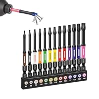 GEINXURN 13tlg. Torx Schrauber Bit Set Schlagfester T7-T40 75mm Länge, 1/4 Zoll Sechskantschaft S2 Legierter Stahl Magnetische Schrauberbitsatz, Farbcodierte Basis