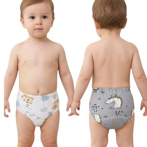Image of Bembika Baby Training Pant Soft Cotton Reusable Potty Training Pants For Kids Leak-Resistant, Padded Underwear For Babies To Support Diaper Free Transition (M Size For 12-18 Months Pack Of 2)