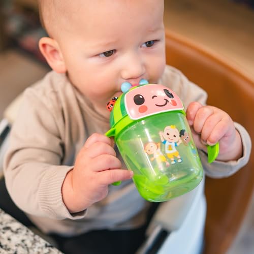 Image of The First Years Cocomelon Weighted Straw Cup - Spill Proof Toddler Straw Cups with Flip Top Cover - Transition Sippy Cups - Toddler Feeding Supplies - 7 Oz - Ages 6 Months and Up
