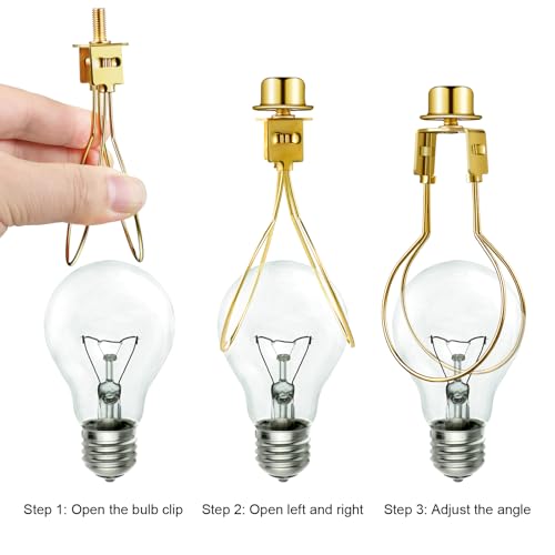 Image of Honoson 4 Pcs Bulb Lamp Shade Light Bulb Clip Adapter Includes Finial and Lampshade Levellers for Replacement (Golden)