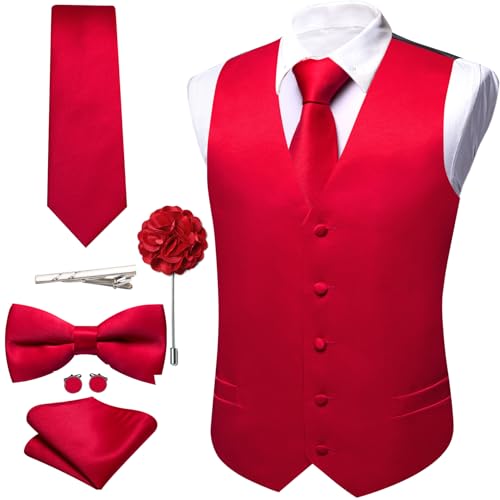 Image of Barry.Wang Men's Suit Vest Tie Bowtie Set Formal Silk Paisley Waistcoat Hanky Cufflinks Lapel Pin Set Wedding Party 7PCS